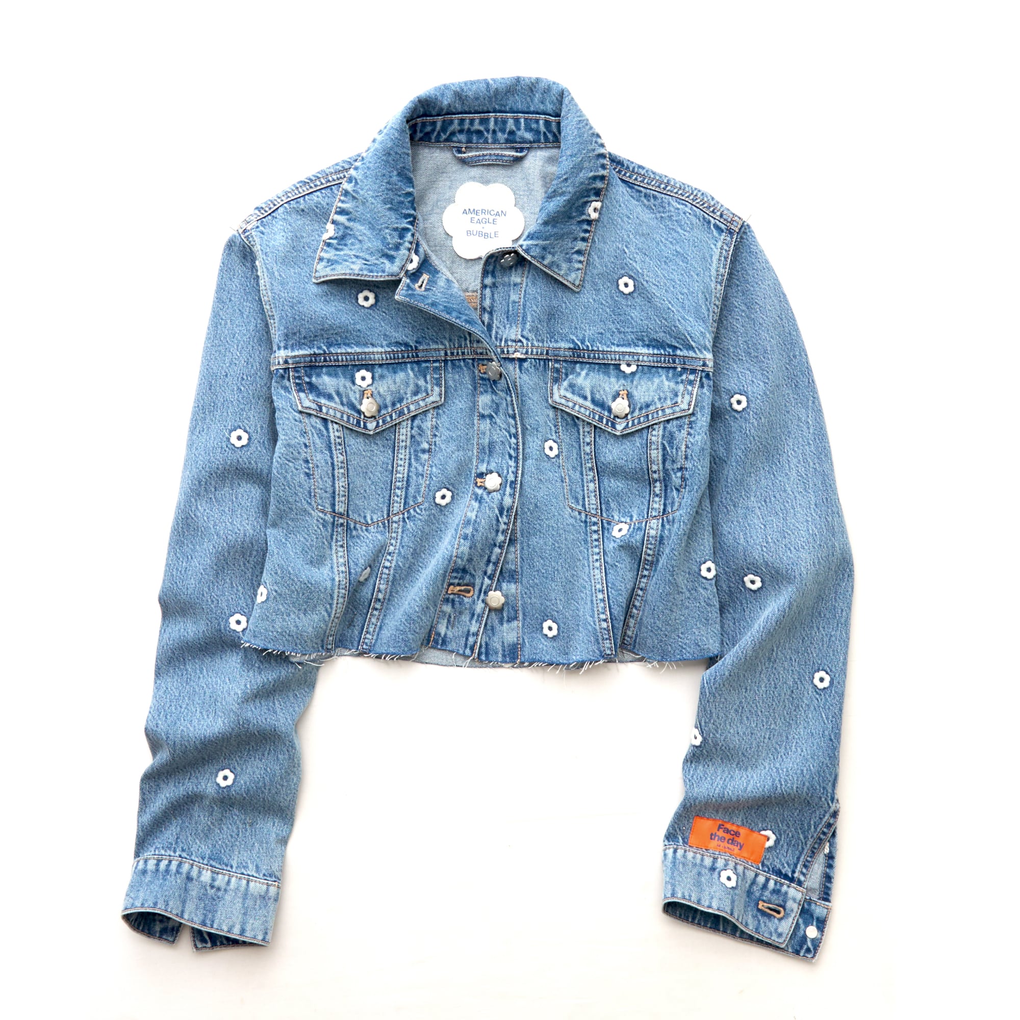 ジャケット・アウター ella selectshop denim oil cloth jacket AE x Bubble Embroidered Cropped Denim Jacket – Bubble Skincare