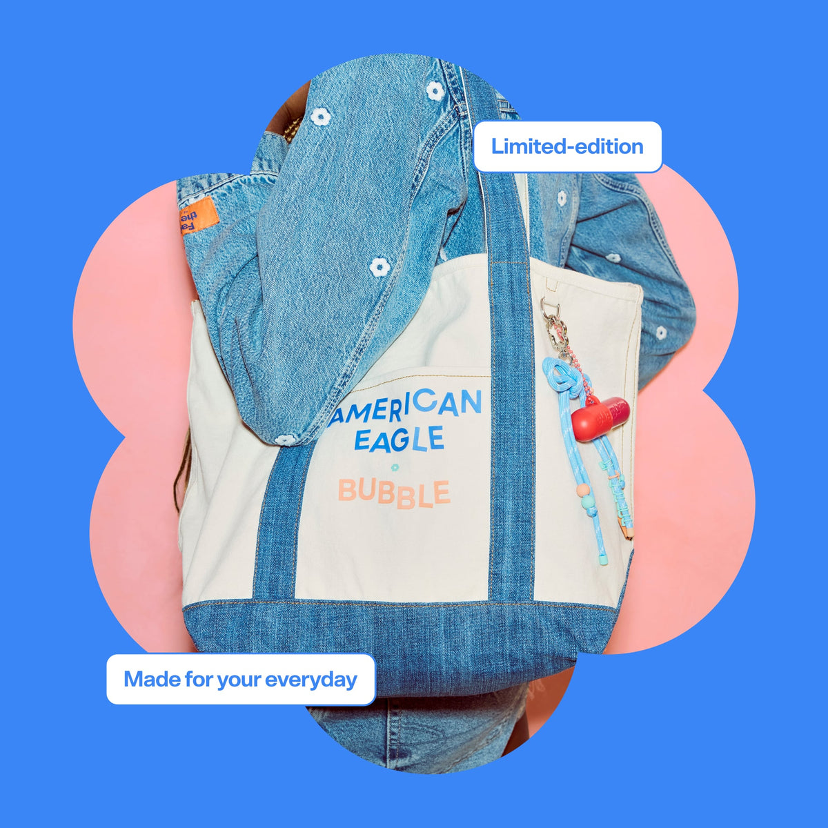 AE x Bubble Embroidered Cropped Denim Jacket